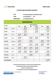 Grafik zajęć — Matematyka — Matplaneta Wilanów